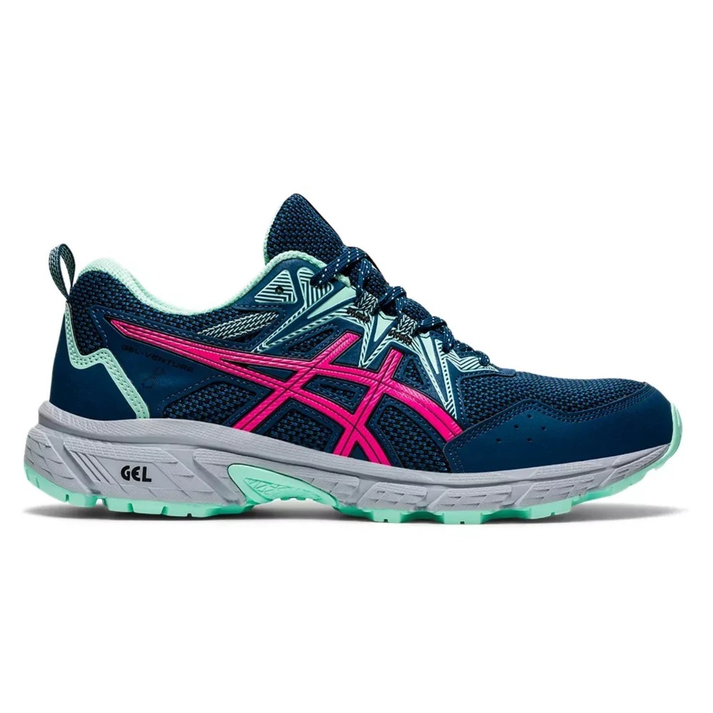 Womens Size 12 -ASICS Gel-Venture 8 Trail Hiking Shoes Navy Blue/Green Sneakers